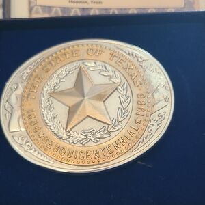 Texas Sesquicentennial Belt Buckle - Two-Tone Star Design